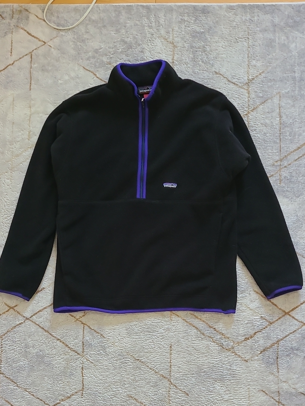 Vintage 90s Patagonia Synchilla Marsupial Fleece L Black Purple Half Zip